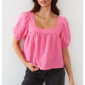NWT day + moon pink Baby Doll Crop Top‎ Blouse Large